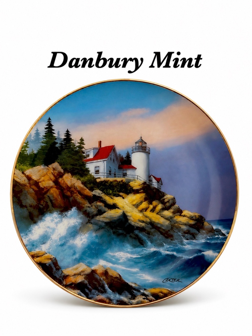 Vintage Danbury Mint Plate‎ Bass Harbor Head Nautical Lighthouse Charles Carter
